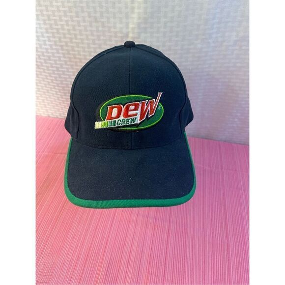 Retro Dew Crew Mountain Dew Employee Issued Blacke Baseball Cap Hat OS - Picture 1 of 6